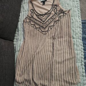 Womens small nwot Elegant,faux vintage 40s wra nude mini dress